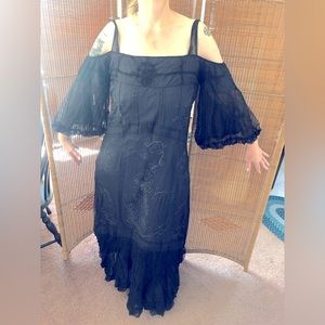 1X Nataya Black / Blue Gown Off Shoulder Puff Sleeves